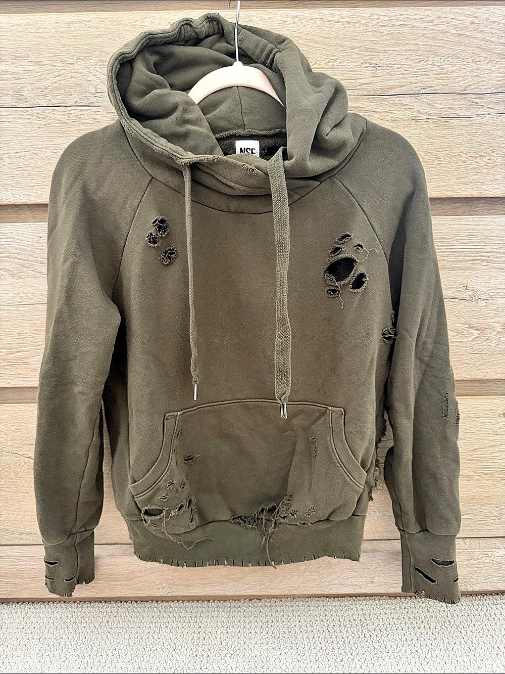 NSF Lisse Distressed Loop Terry Hoodie Green